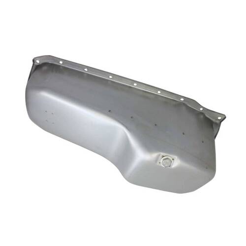 RTS Oil Pan Sump, Steel, Raw Finish, Replacement, SB Chev Holden, 1-Piece Rear main, Driver Side Dipstick, Each