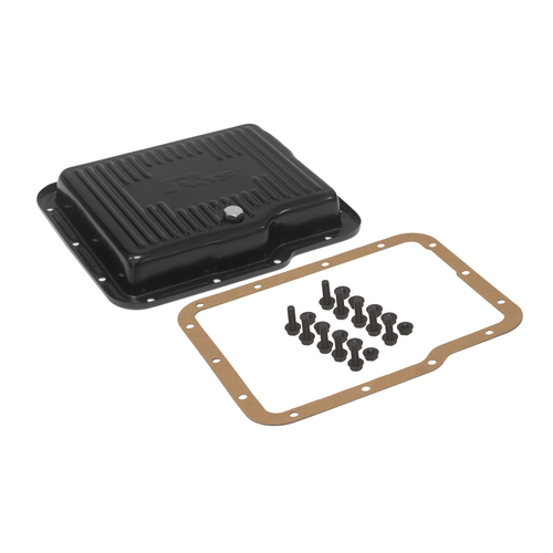 RTS Transmission Pan, Stock, Steel Ribbed, Black Powdercoated, GM Chev Holden Powerglide, Each