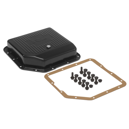 RTS Transmission Pan, Deep, Steel Finned, Black Powdercoated, Finned, GM, TH350