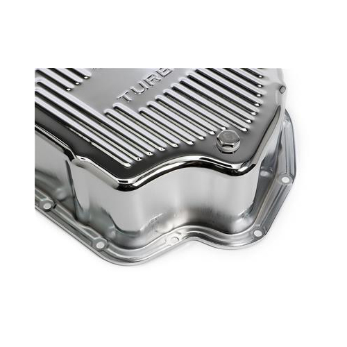 RTS Transmission Pan, Deep, Steel Finned, Chrome, Finned, GM, TH400