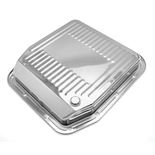 RTS Transmission Pan, Deep, Steel Ribbed, Chrome, For Ford AOD