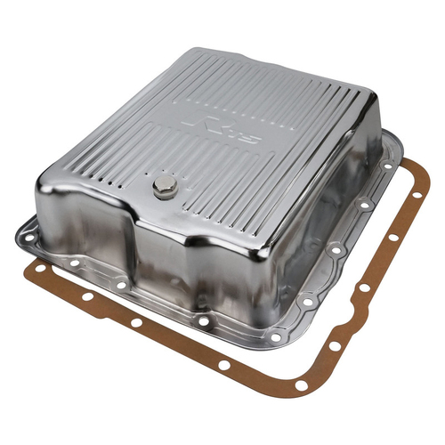 RTS Transmission Pan, Extra Capacity, Steel, Finned Chrome, GM, 700R4, 4L60, 4L60E