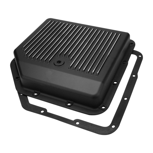 RTS Transmission Pan, Cast Aluminium, Stock Depth Black, Machined Finned, Chev For Holden TH350